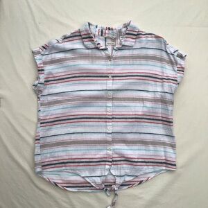 Weatherproof Vintage Top Women’s MediumBlouse Linen Blend Short Sleeve Tie Front